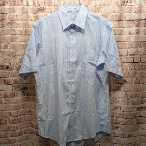 Editions by Van Heusen Shirt Fitted Light Blue Striped Half Sleeve Size 16